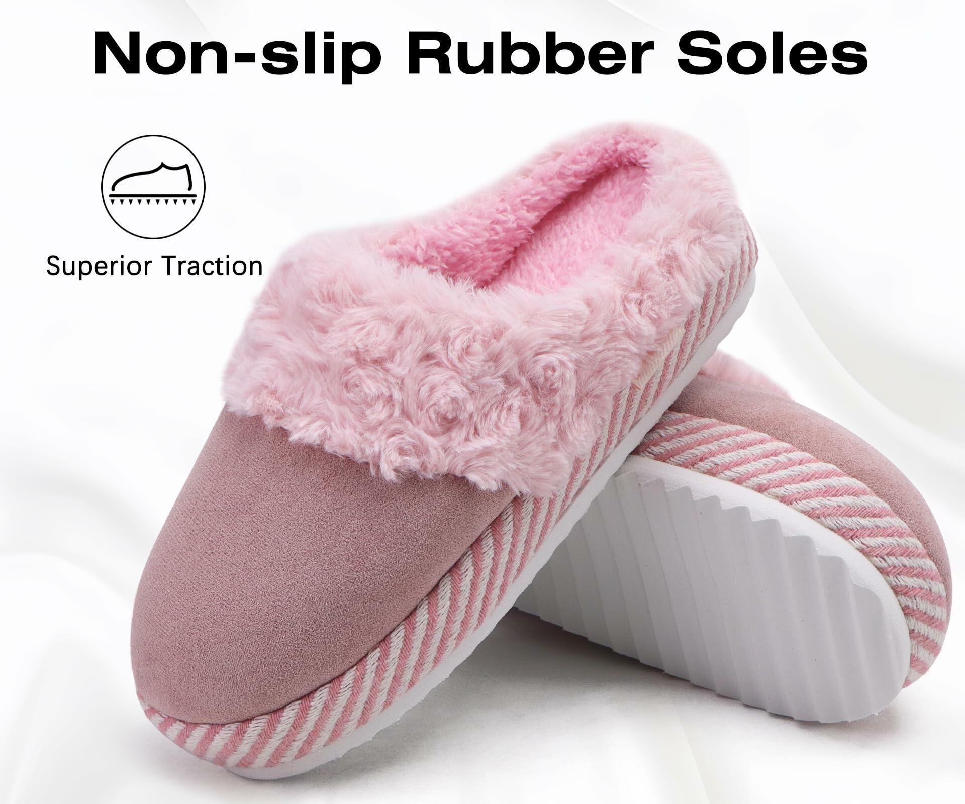 ONCAI Women's Fuzzy Suede Warm Winter Slippers Size 7 US Light Pink 2025