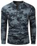 Wancafoke Men's Long Sleeve Henley Shirt Quick Dry Collarless Lake Blue - Size L