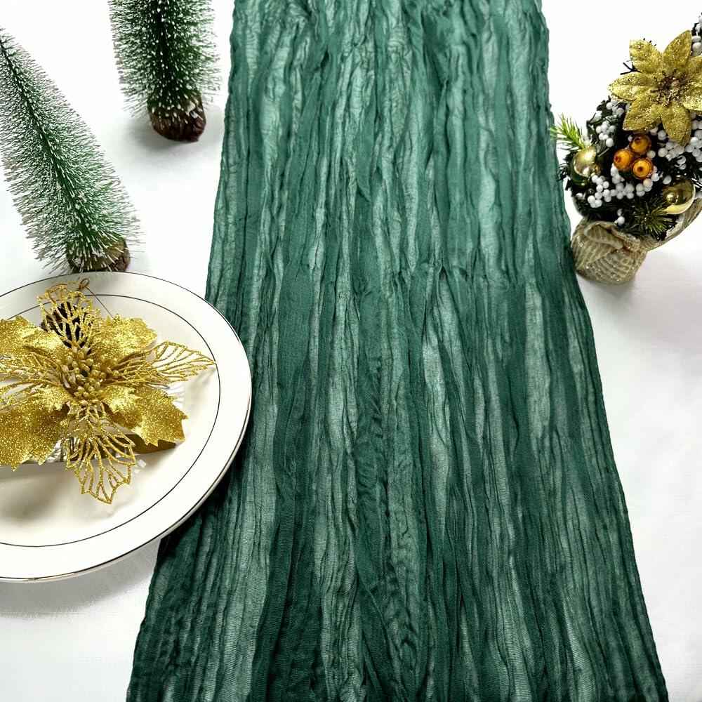 Booque Valley 3 Pack Green Cheesecloth Christmas Table Runner 35x120in Boho