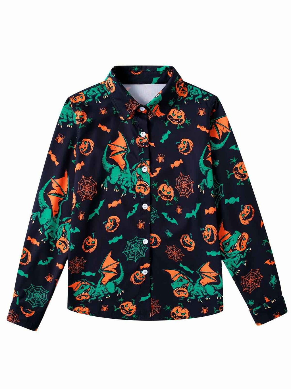 Boys Halloween Dinosaur Shirt Size 10 Long Sleeve Pumpkin Button Up