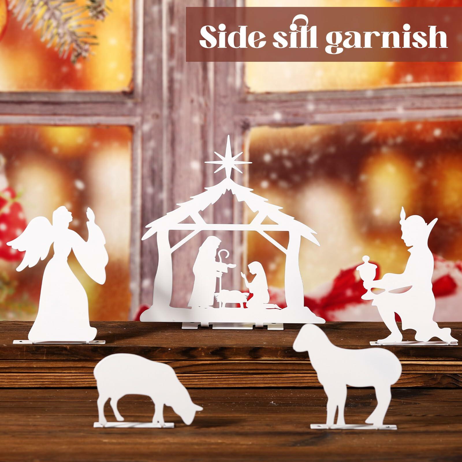 MorningRo White Metal Christmas Nativity Set 3 Pc Indoor Rustic Decor