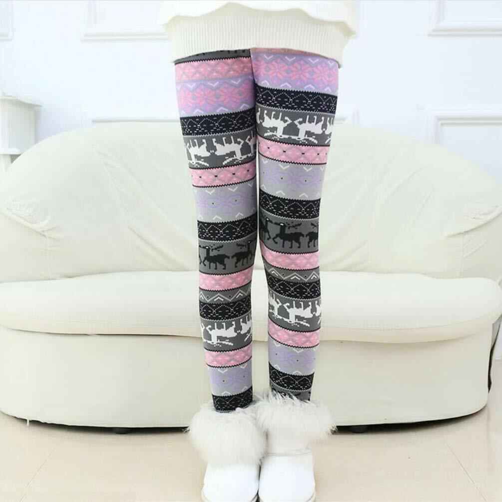 Rysly Girls Winter Thick Warm Fleece Lined Leggings Purple Elk Size 120