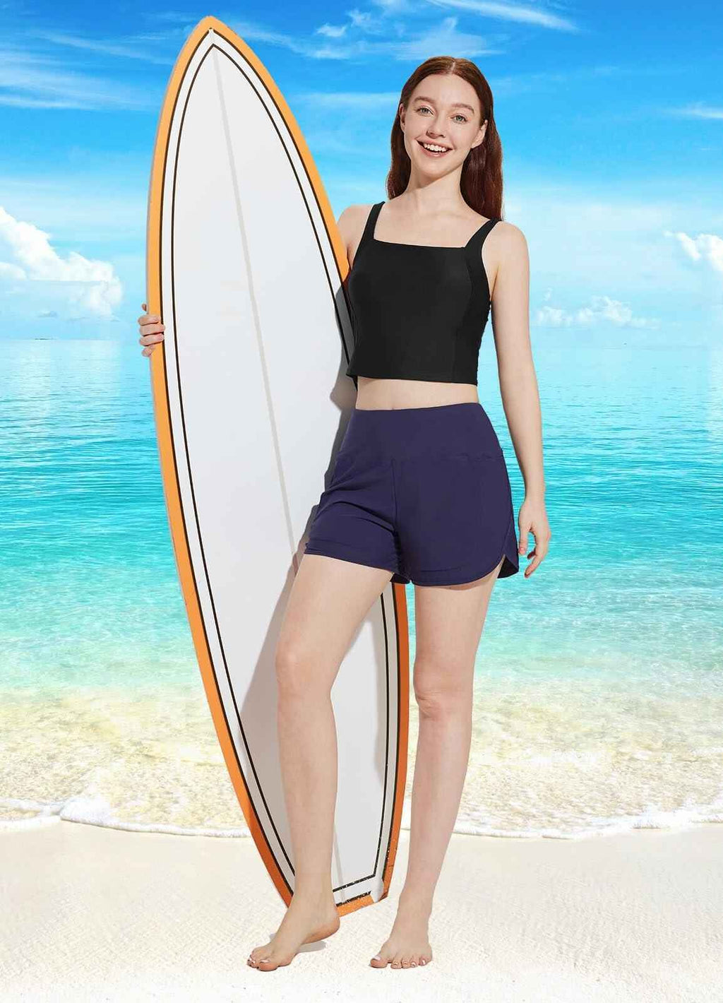 baleaf Women's Swim Top Modest Square Neck Tankini Black Size 36 Built-in Bra
