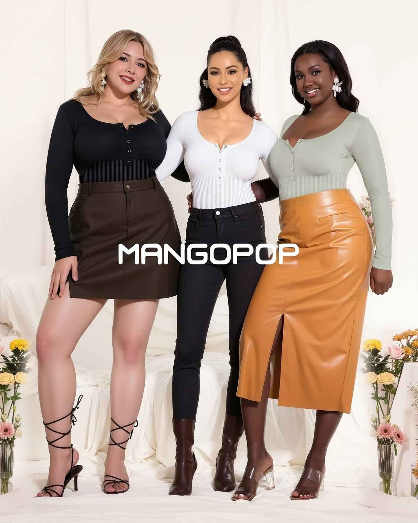 MANGOPOP Ribbed Long Sleeve Bodysuit Tummy Control Thong Seamless