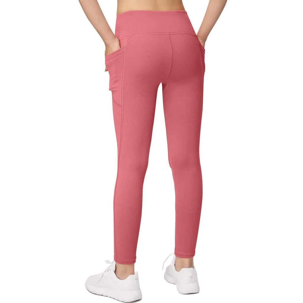 BHRIWRPY 4-Pack Girls Yoga Leggings with 2 Pockets Kids Active Workout Pants