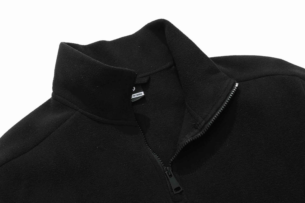 KAIDER Women's Plus Size Polar Fleece Pullover Jacket Black Quarter-Zip Long