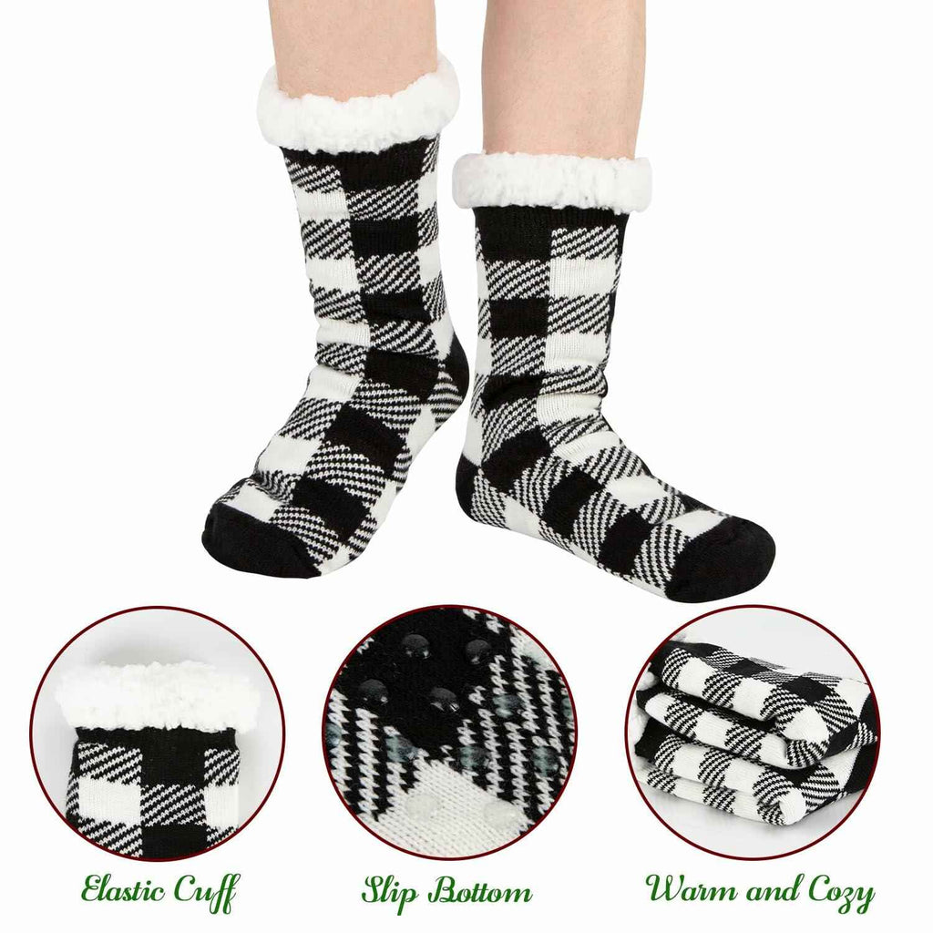 Kiddokids Women's Fuzzy Slipper Socks with Grippers Warm Cozy - One Size