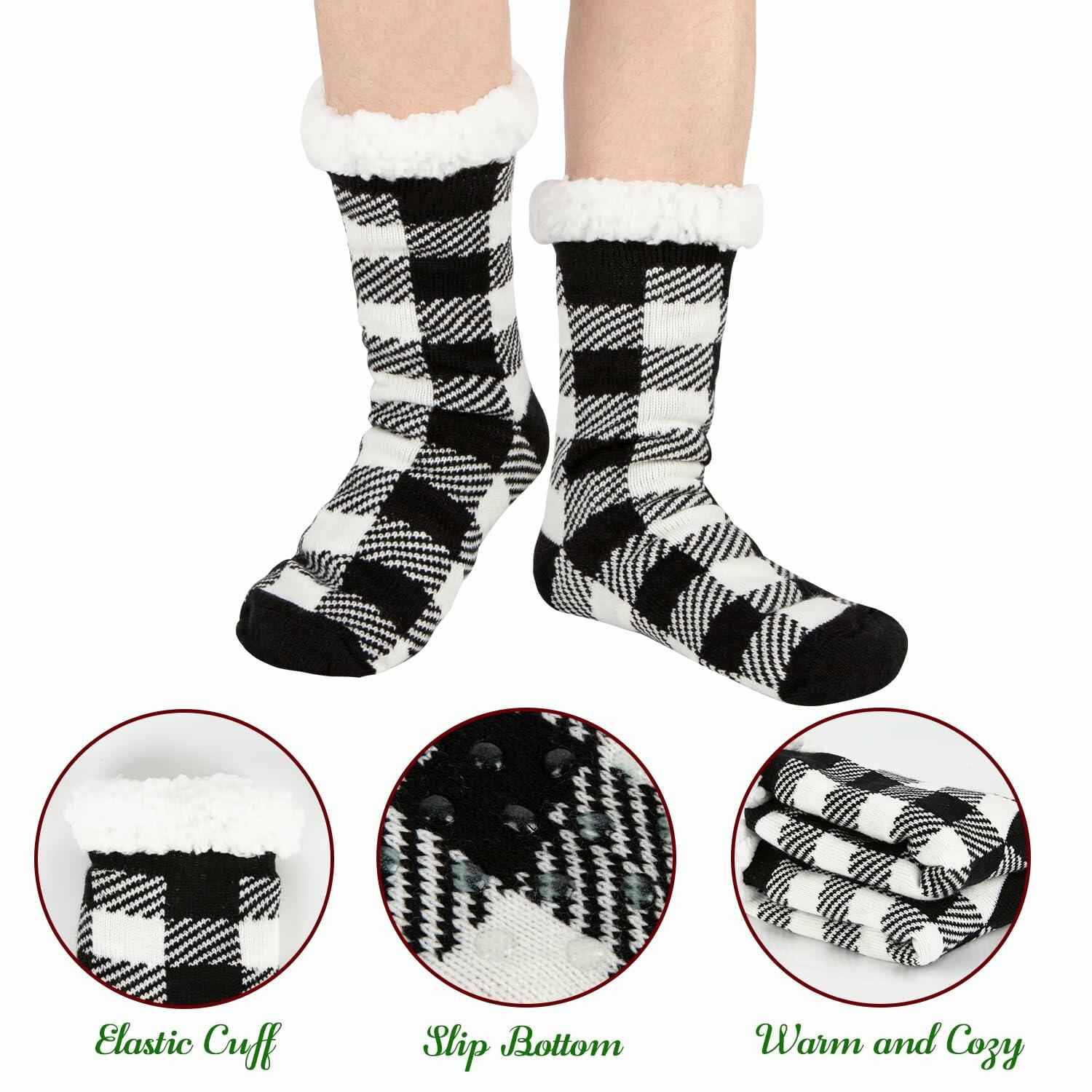 Kiddokids Women's Fuzzy Slipper Socks with Grippers Warm Cozy - One Size
