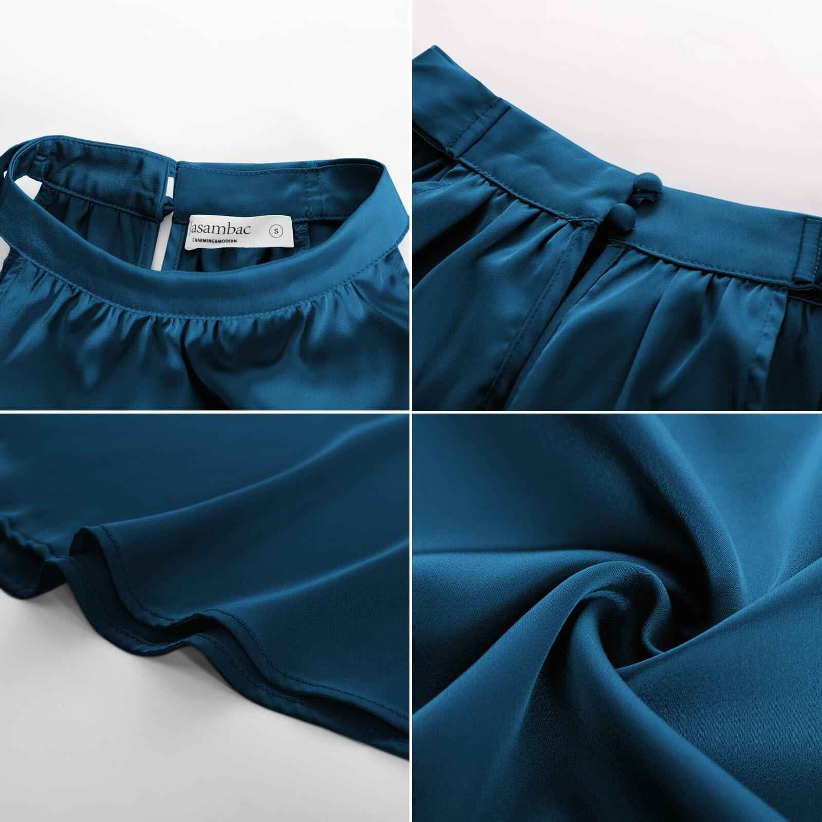 Women Sleeveless Tie Mock Neck Blouse Blue Lightweight Dressy Top Size XXL