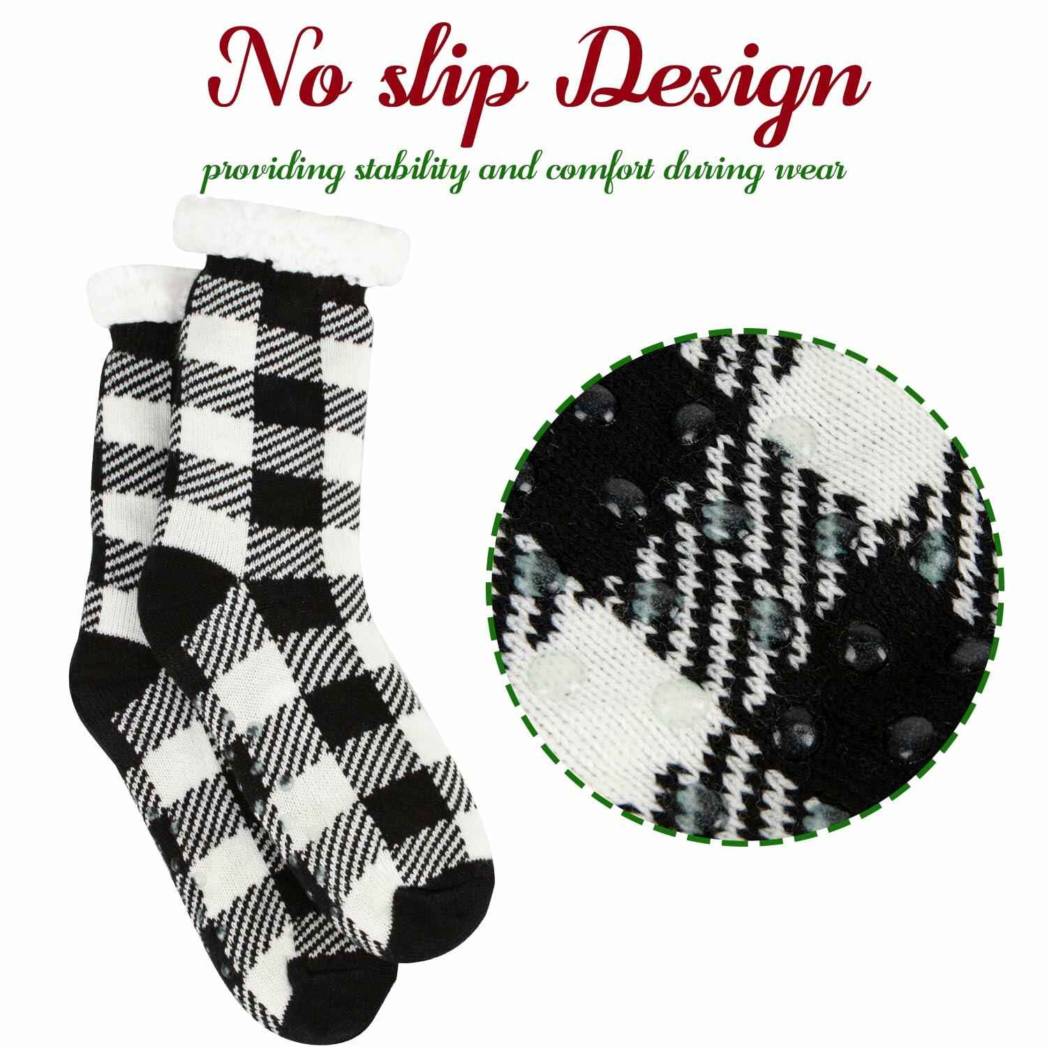 Kiddokids Women's Fuzzy Slipper Socks with Grippers Warm Cozy - One Size