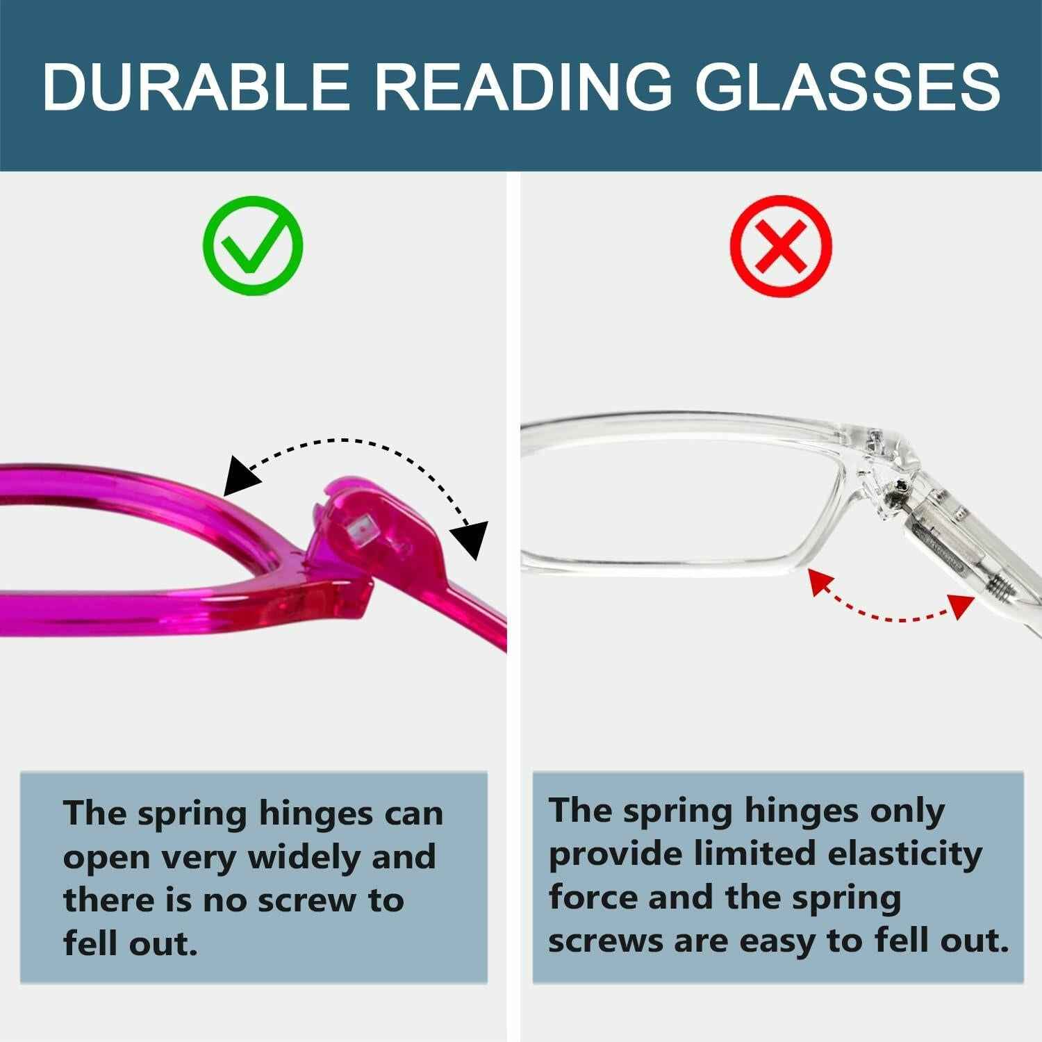 BLUELESS 6-Pack Oversized Reading Glasses +3.50 Metalless Screwless Spring