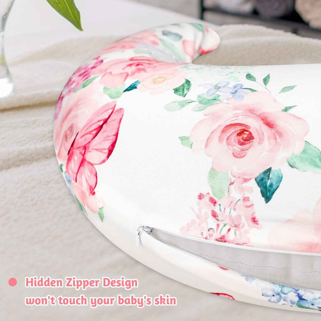 CARUILI Nursing Pillow Cover Pink Floral Ultra Soft Comfortable Only Case
