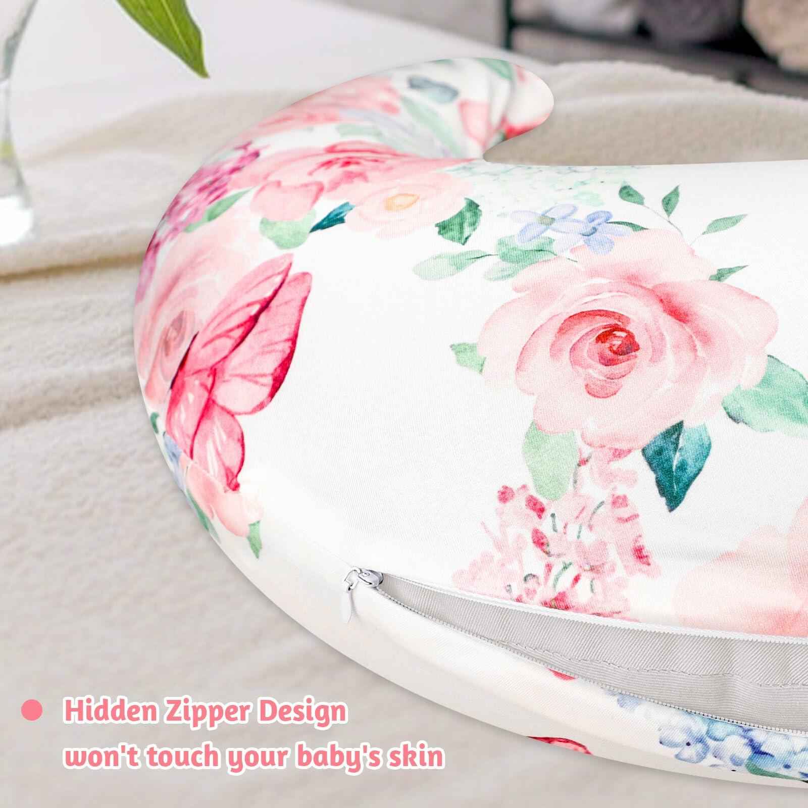 CARUILI Nursing Pillow Cover Pink Floral Ultra Soft Comfortable Only Case