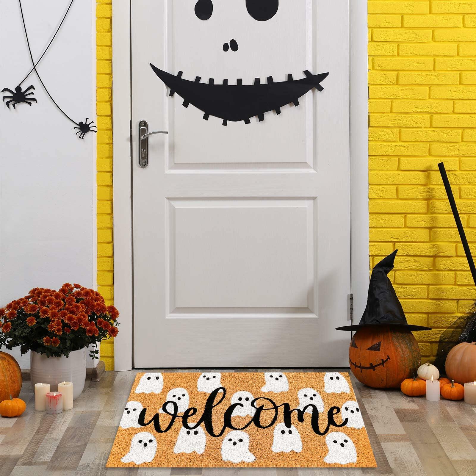 JarThenaAMCS Halloween Coir Doormat Cute Ghost Non-Slip 16.5x29 Inch