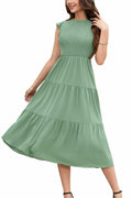 ZOOMOON Women's 2024 Army Green Maxi Dress Smocked Waist Casual Short Sleeve - L