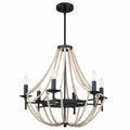 3-Light Pendant Chandelier Nature Wood Beaded Boho Black Semi Flush 12x10.5"