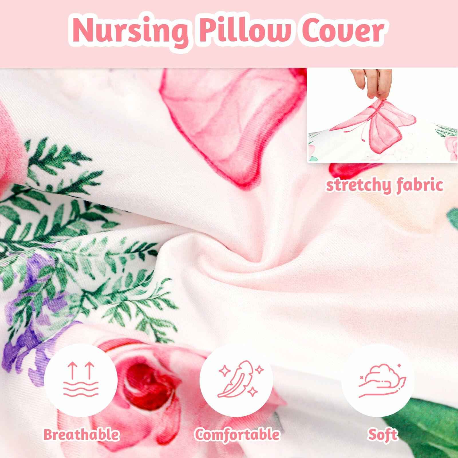 CARUILI Nursing Pillow Cover Pink Floral Ultra Soft Comfortable Only Case