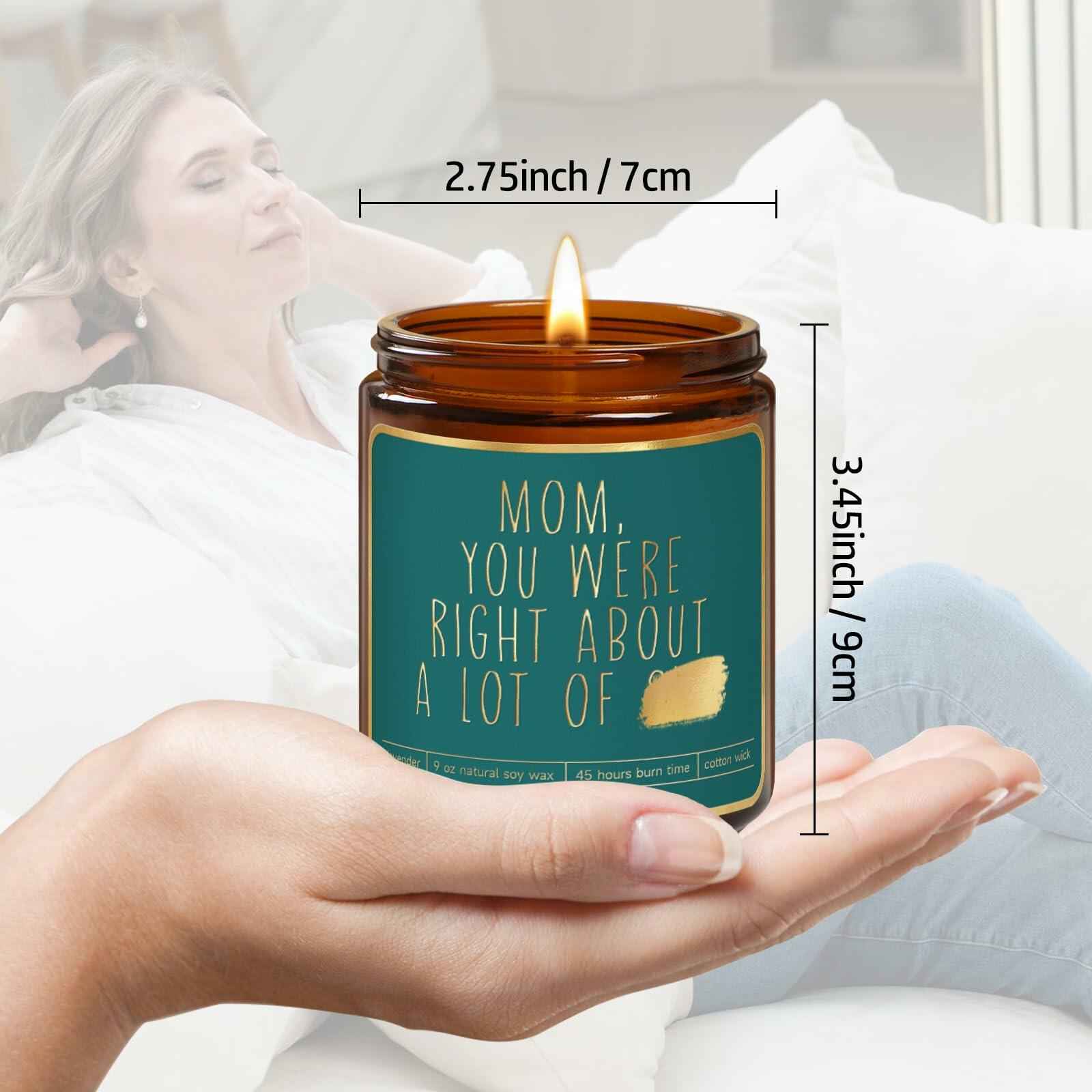 Lavender Candle Gift for Mom - Scented Soy Wax, Relaxing Aromatherapy 9oz