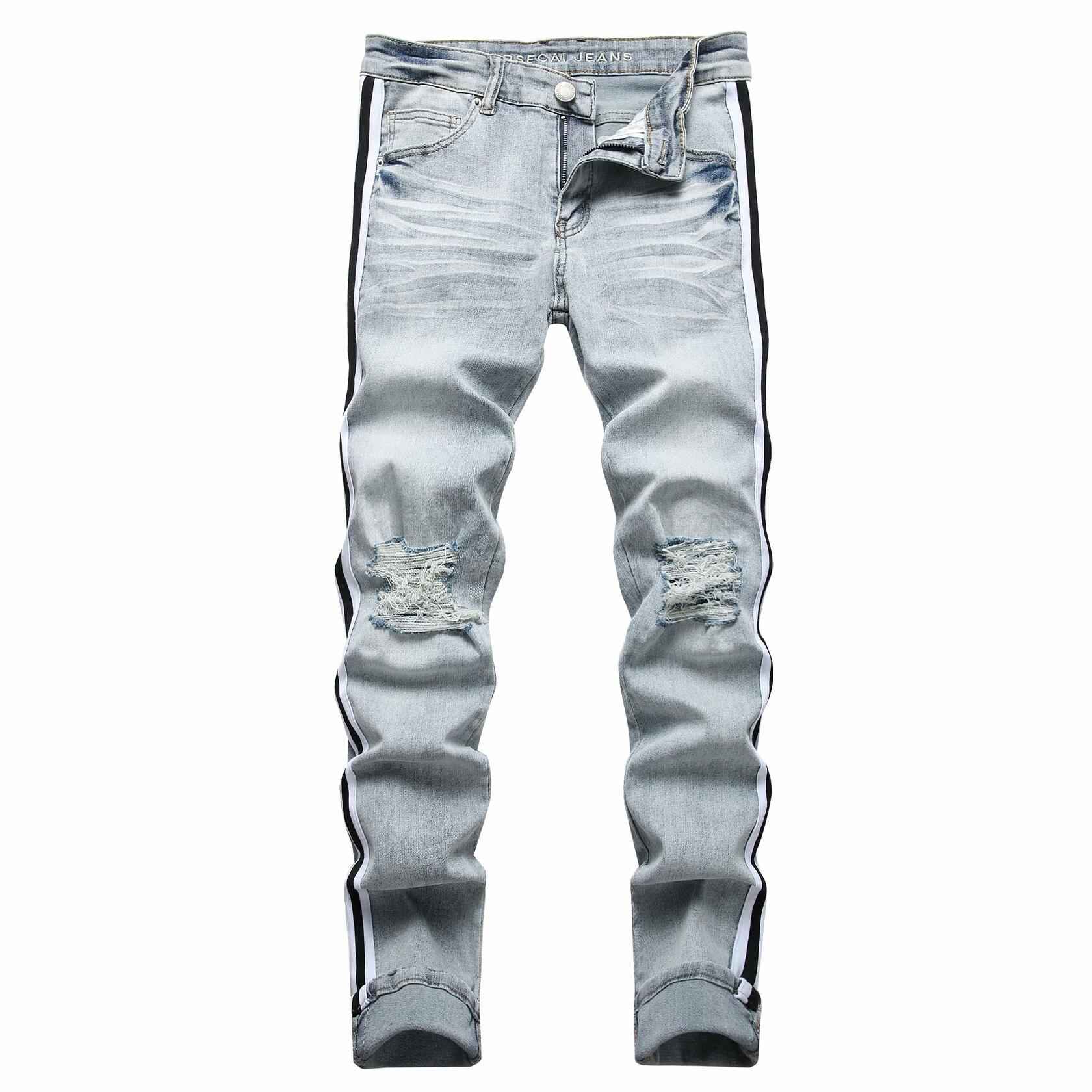 ABSECAI Men's Skinny Ripped Slim Fit Stretch Jeans Blue Size 34