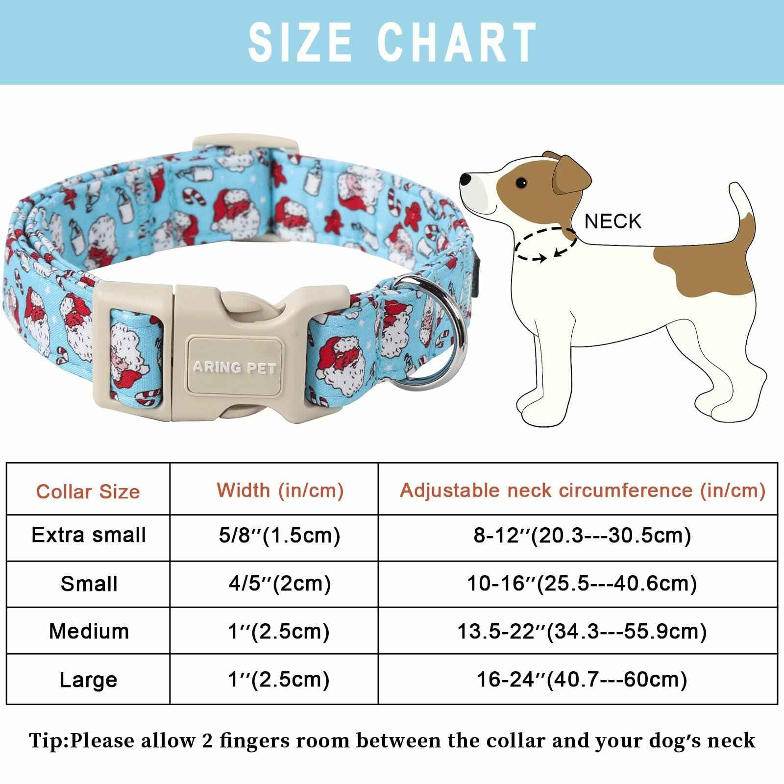 ARING PET Christmas Dog Collar Blue Adjustable Cotton Quick Release Puppy Collar