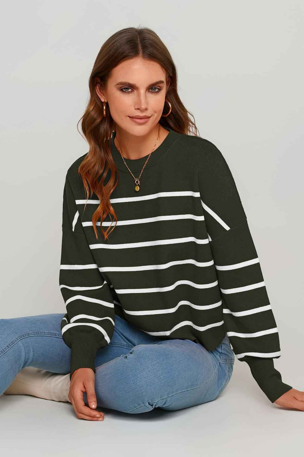 PRETTYGARDEN Women's White Fall Cropped Striped Sweater Oversized Size L
