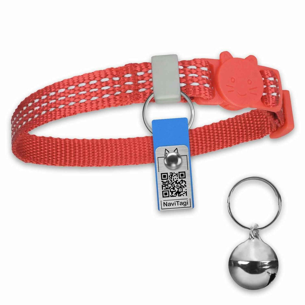 NaviTagi Cat Breakaway Reflective Soft Collar XS Red Adjustable Bell New