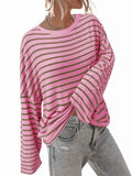 BZB Womens Beige Striped Long Sleeve Shirt Oversized Tunic Top M