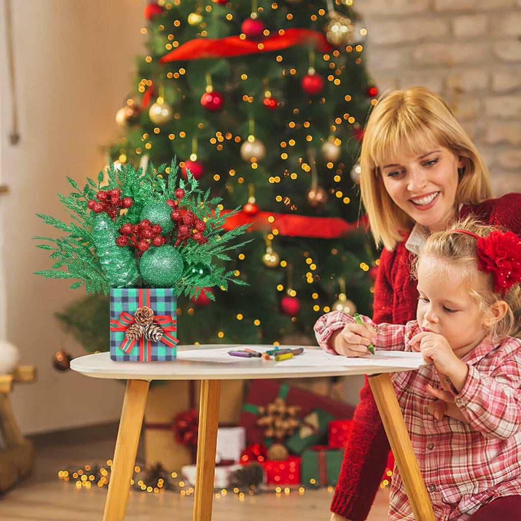 Super Holiday Mini Buffalo Check Plaid Green Glitter Christmas Tree - Tabletop