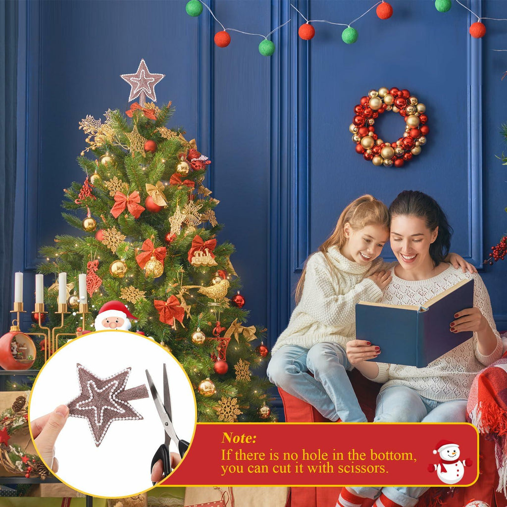 Hollowfly 4" Glitter Mini Star Christmas Tree Topper Rose Gold Pearl