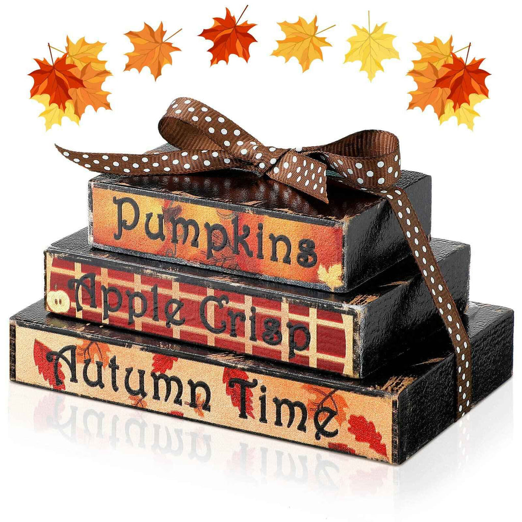 Ferraycle Fall Tiered Tray Decor Mini Books Pumpkin Wood Sign Farmhouse