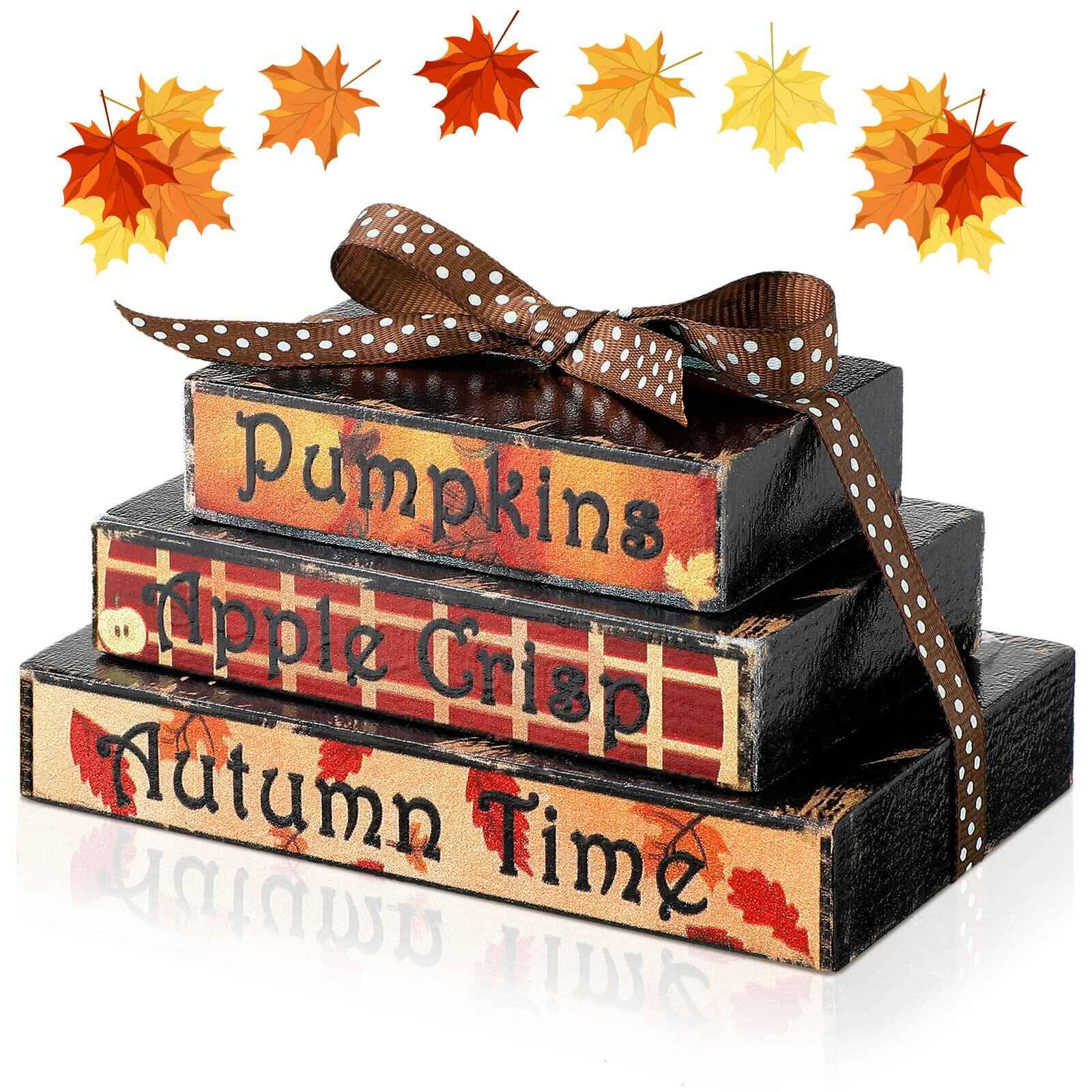 Ferraycle Fall Tiered Tray Decor Mini Books Pumpkin Wood Sign Farmhouse