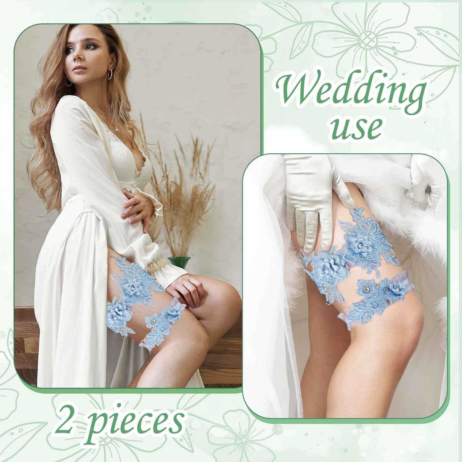 AHQiZFX Wedding Garter Set 2pcs Blue Large Soft Lace Stretchy for Bride New