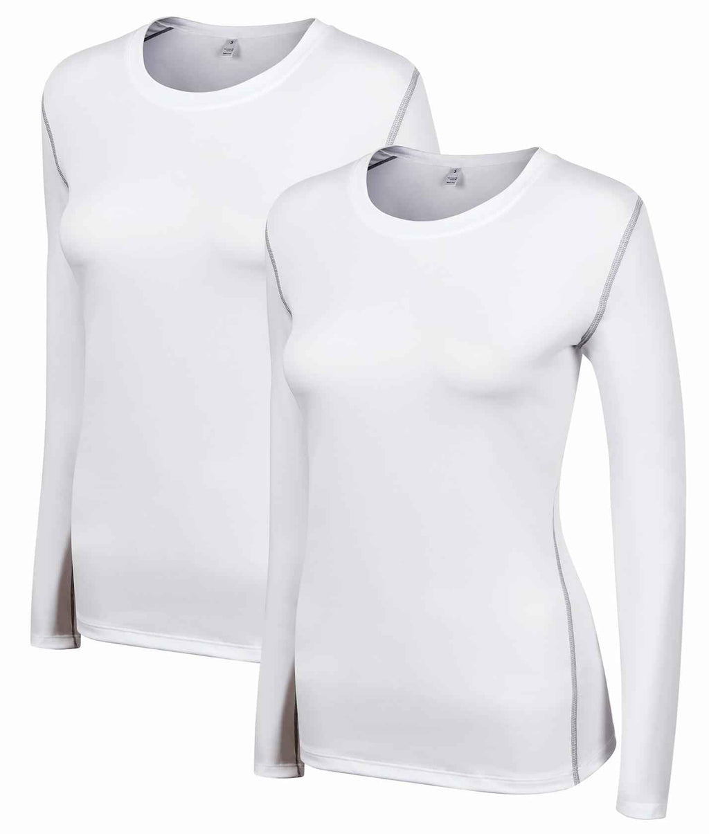 WANAYOU Women's Compression Shirt Long Sleeve Dry Fit White 2 Pack Size L