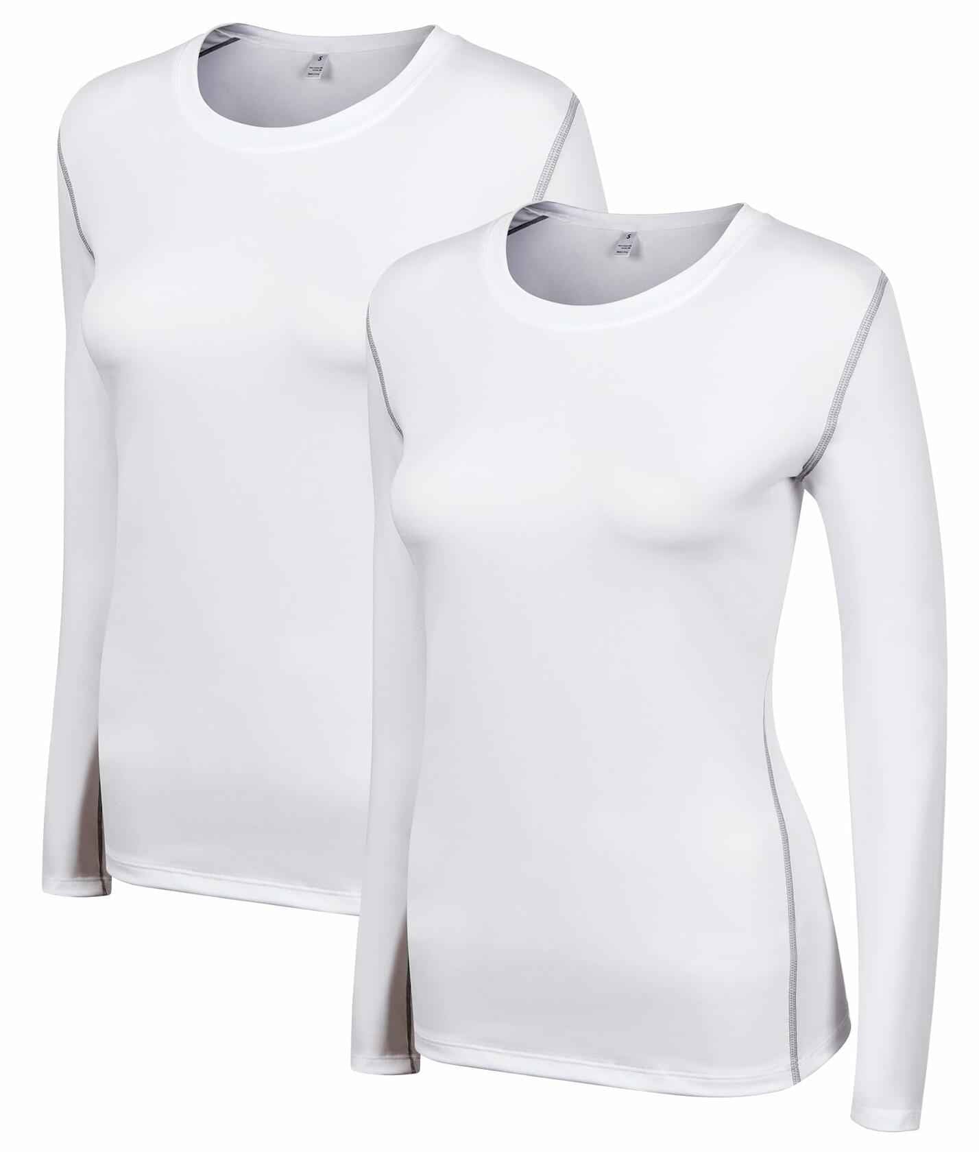 WANAYOU Women's Compression Shirt Long Sleeve Dry Fit White 2 Pack Size L