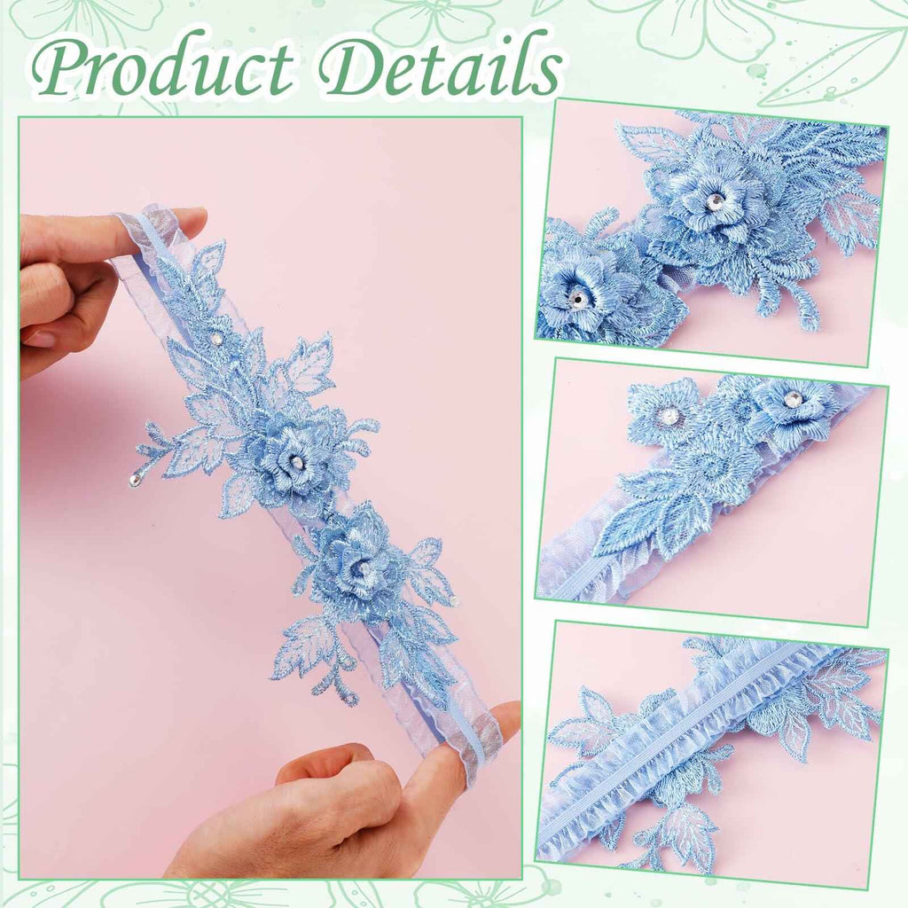 AHQiZFX Wedding Garter Set 2pcs Blue Large Soft Lace Stretchy for Bride New