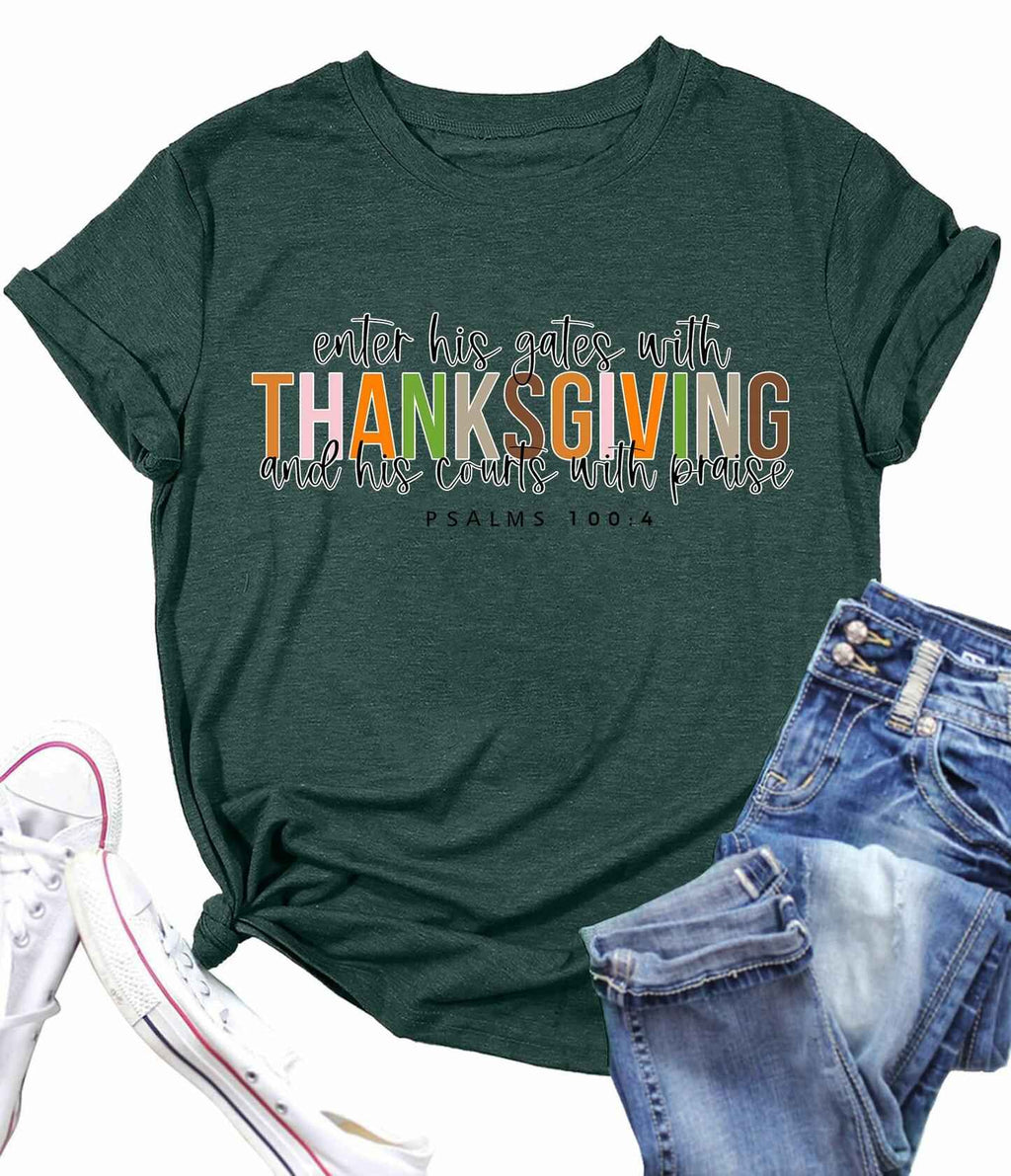 ELDPS Women's Thanksgiving Shirt Casual Fall Top Thankful Tee - Medium