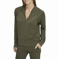 Andrew Marc Sport Women's V-Neck Long Sleeve Jersey Pullover Green Size S