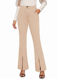 EVALESS Womens Flared Dress Pants Beige XL Slim High Waisted Pockets