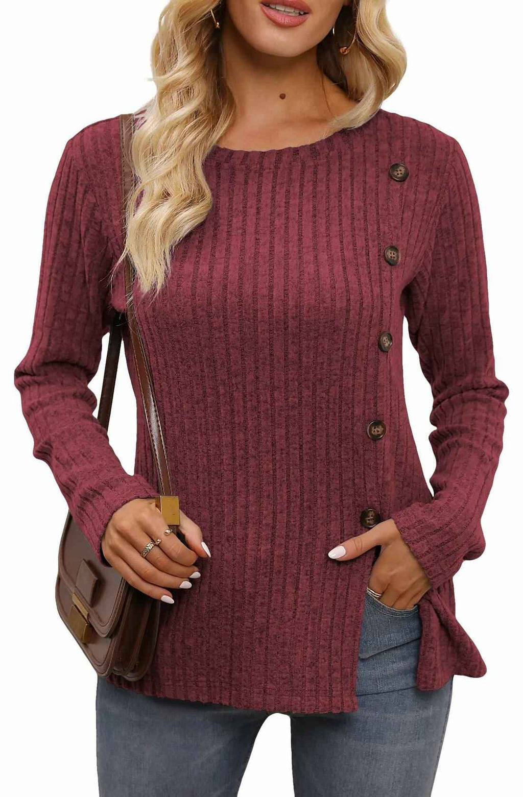 Funlingo Women's Red Long Sleeve Sweater Tunic Casual Pullover Size L