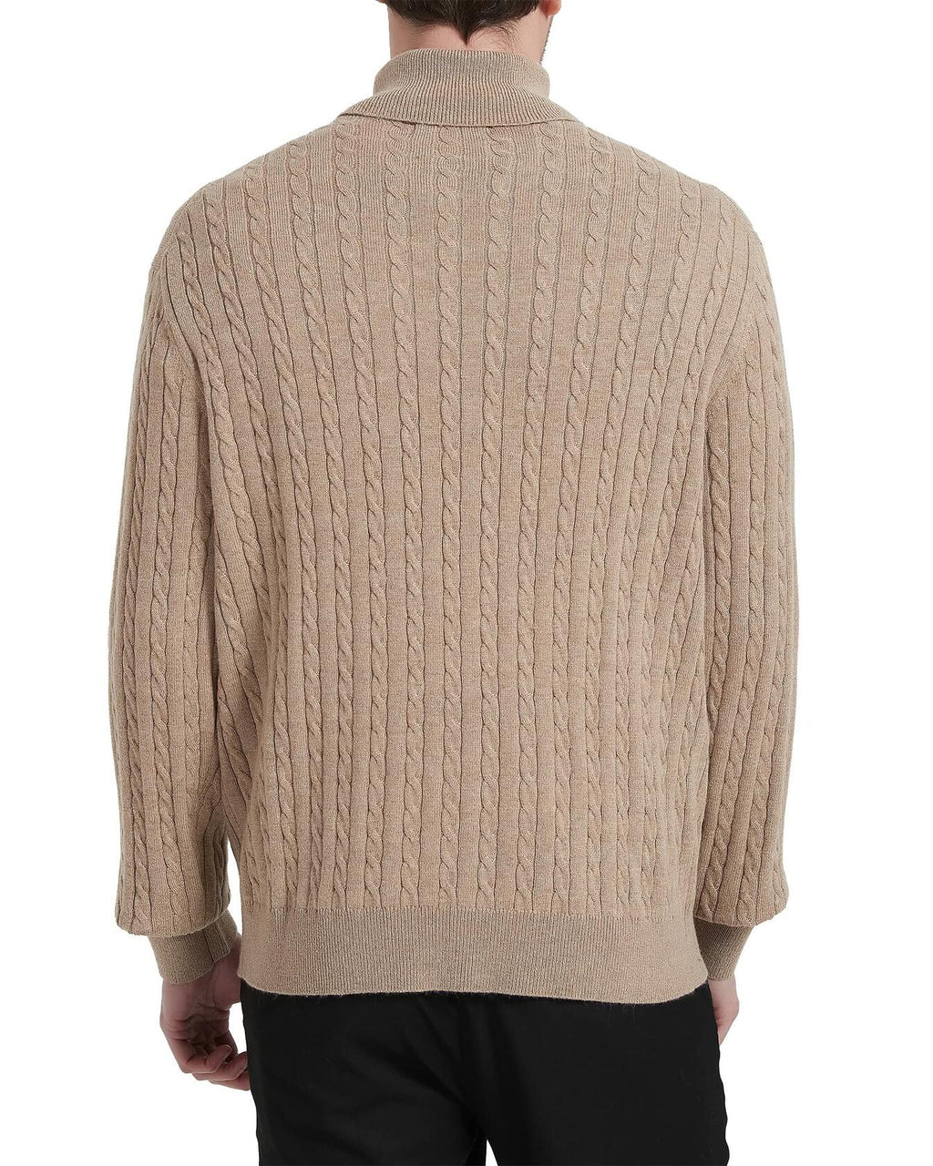 Kallspin Men's Wool Blend Cable-Knit Turtle Neck Sweater Coffee Size L