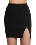 MANGOPOP Women's Ribbed Bodycon Mini Skirt High Waist Size S