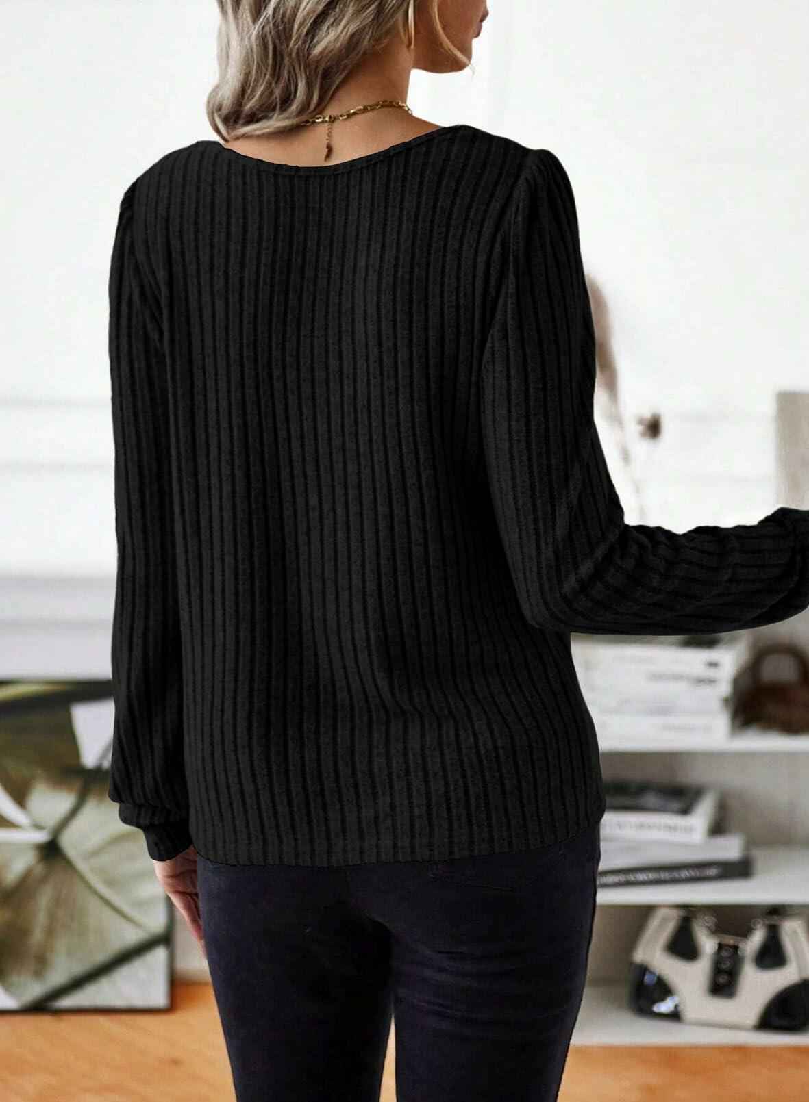Samefar Womens Black Long Sleeve Tunic Top Small Stretchy Knit Lightweight