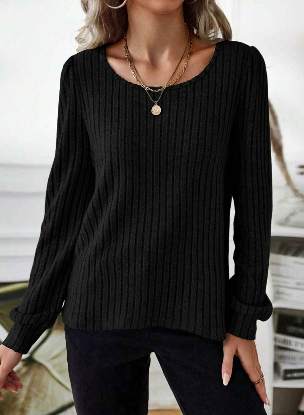 Samefar Womens Black Long Sleeve Tunic Top Small Stretchy Knit Lightweight