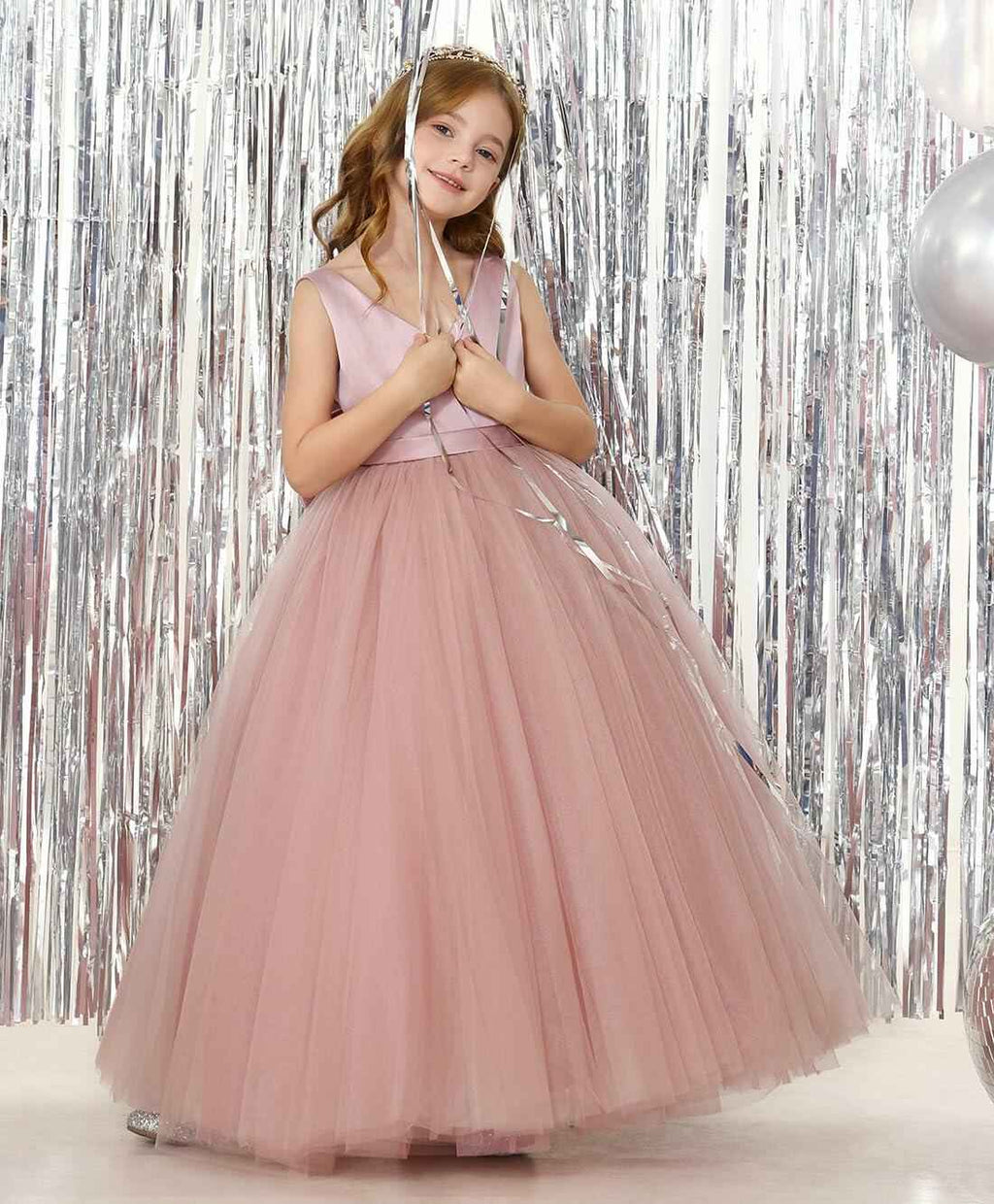 JISISANG White Satin Tulle Bow-Knot Flower Girl Dress Size 04