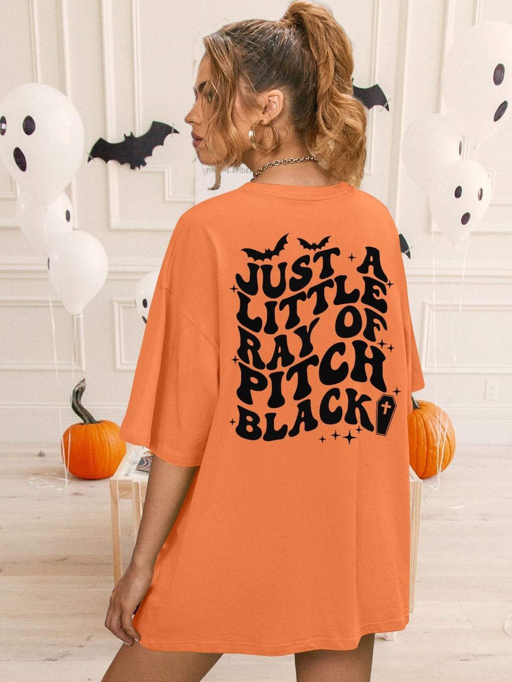 Just A Little Ray Pitch Black Oversized Goth Halloween T-Shirt Size M