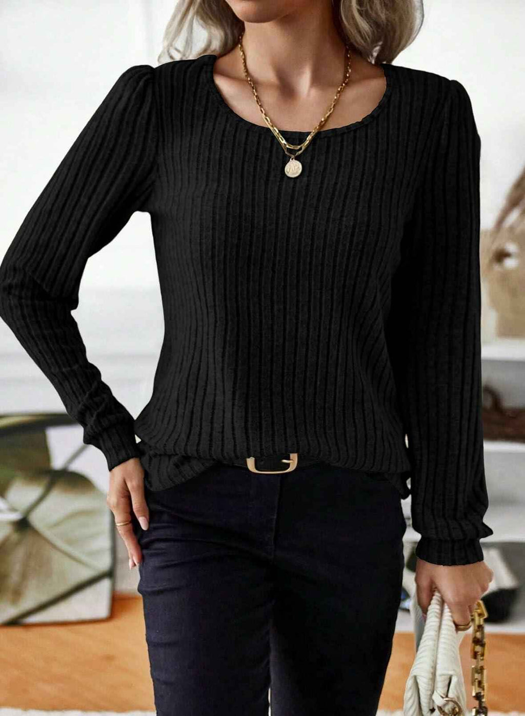Samefar Womens Black Long Sleeve Tunic Top Small Stretchy Knit Lightweight