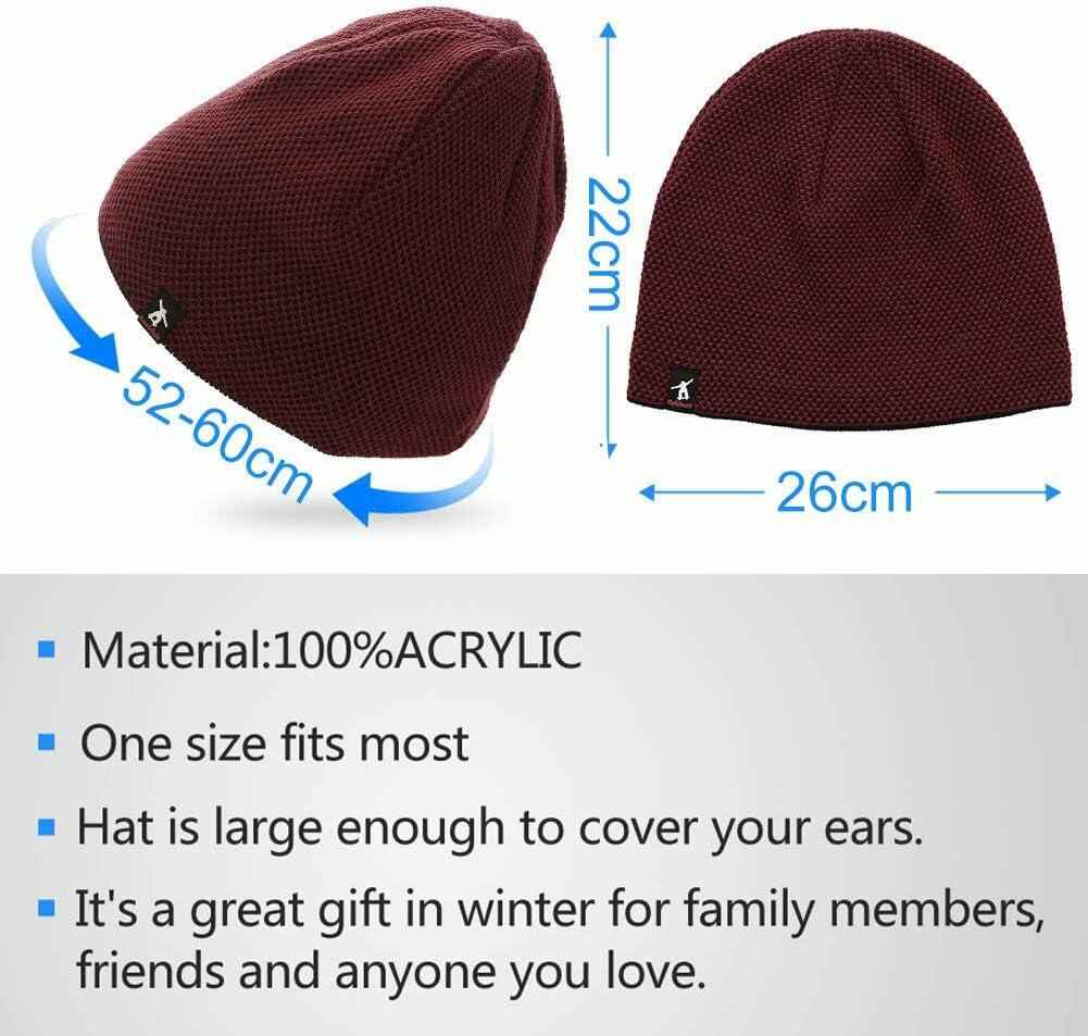 DOANNOTIUM Winter Beanie Skull Cap Warm Knit Lined Toboggan Hat 7-Wine Red