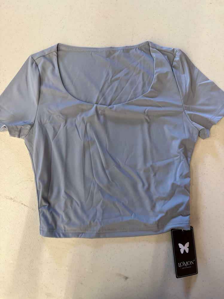 LOMON Women's Scoop Neck Short Sleeve T-Shirt Gray Blue Size S