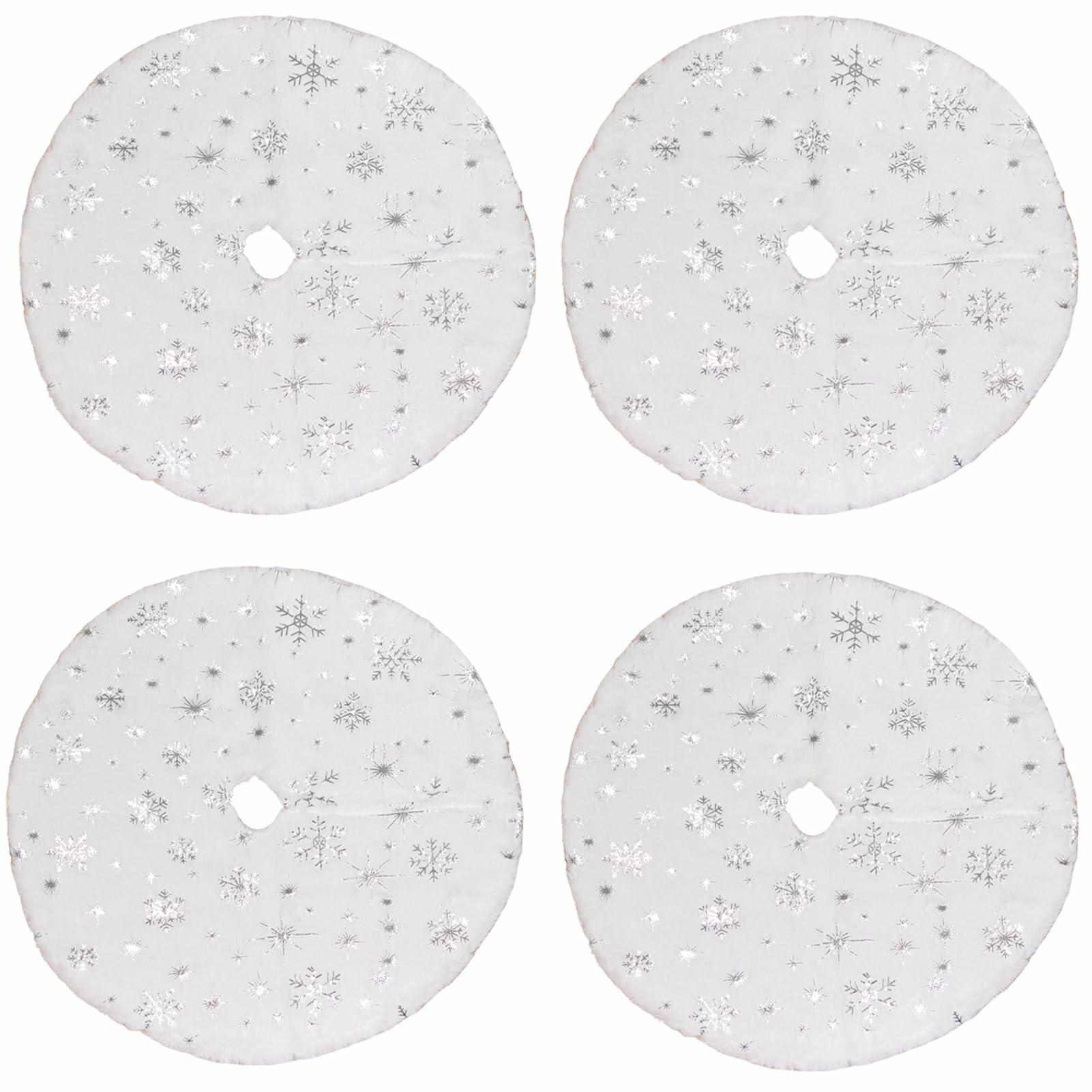 4-Pack Mini Christmas Tree Skirts 15" White Xmas Holiday Decor