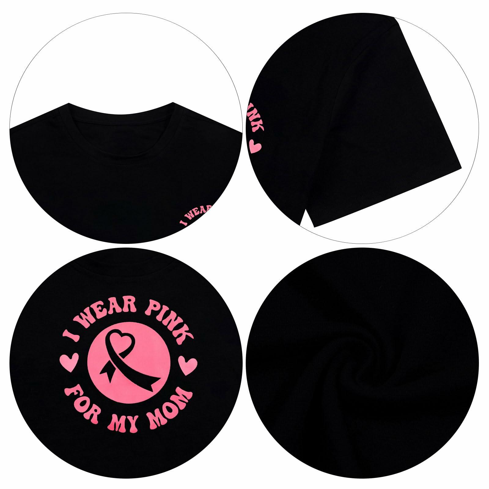 FASHGL I Wear Pink for My Mom T-Shirt Women Breast Cancer Awareness Light Pink S